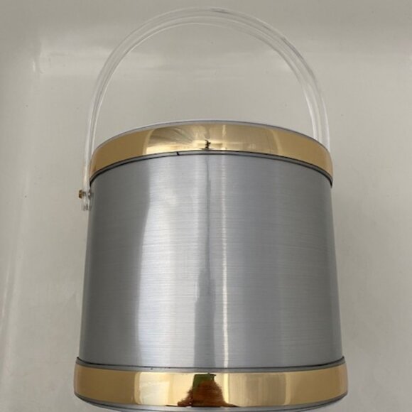 VINTAGE Culver Brushed Silver and Gold Acrylic Barware Ice Bucket - Picture 13 of 14